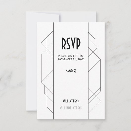 Moderne Art Deco Response Card RSVP Karte (Vorderseite)