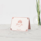 Moderne Art Deco Rosa Pfauenhochzeit eingeklappt Dankeskarte (Vorderseite)