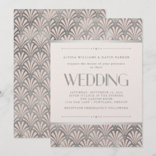 Moderne Art Deco Rosa und falsche Silberhochzeit Einladung