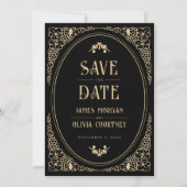Moderne Art Deco Schwarz und Gold Hochzeit Save The Date (Vorderseite)