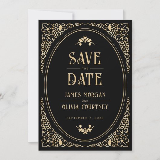 Moderne Art Deco Schwarz und Gold Hochzeit Save The Date (Vorderseite)