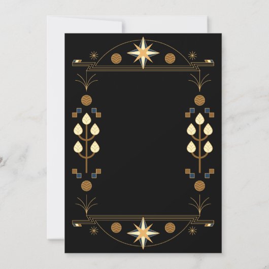 Moderne Art Deco Schwarz und Gold Hochzeit Save The Date (Rückseite)