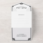 Moderne Art Deco Swan Black and White Wedding All In One Einladung (Außenbereich)