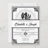 Moderne Art Deco Swan Black and White Wedding Einladung (Vorderseite)