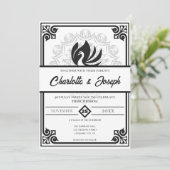 Moderne Art Deco Swan Black and White Wedding Einladung (Stehend Vorderseite)