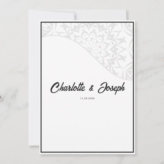 Moderne Art Deco Swan Black and White Wedding Einladung (Rückseite)