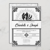Moderne Art Deco Swan Black and White Wedding Einladung (Vorne/Hinten)