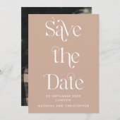 Moderne Art Deco Typografie Earth Tone Foto Save The Date (Vorne/Hinten)