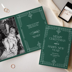 Moderne Art Deco-Weihnachtsfoto Elegantes Grün Feiertagskarte