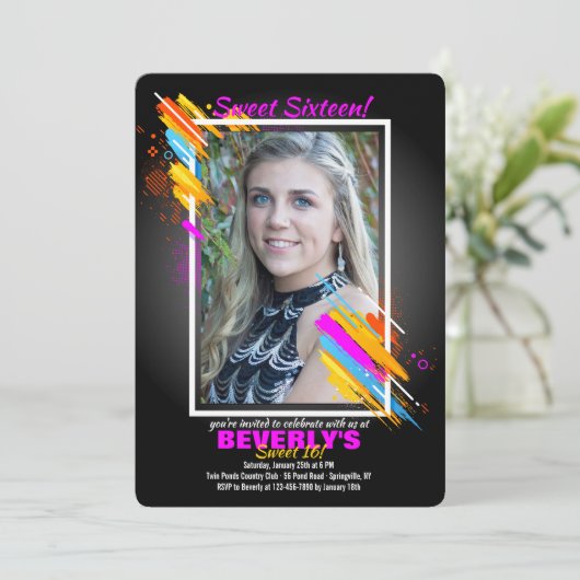 Moderne Art Frame Foto Einladung (Stehend Vorderseite)