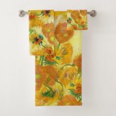 Moderne Art Gelb Orange Sonnenblumen Ölgemälde Badhandtuch Set (Insitu)