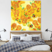 Moderne Art Gelb Orange Sonnenblumen Ölgemälde Leinwanddruck (Insitu (Schlafzimmer))