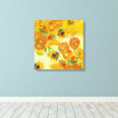 Moderne Art Gelb Orange Sonnenblumen Ölgemälde Leinwanddruck (Insitu (Holzboden))