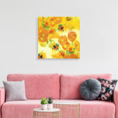 Moderne Art Gelb Orange Sonnenblumen Ölgemälde Leinwanddruck (Insitu (Wohnzimmer))