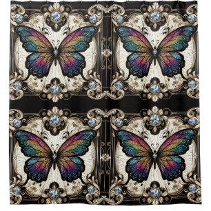 Moderne Art Nouveau Regenbogen Schmetterling Duschvorhang