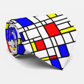 Moderne Art Red Yellow Blue Grid Muster Neck Tie Krawatte (Gerollt)