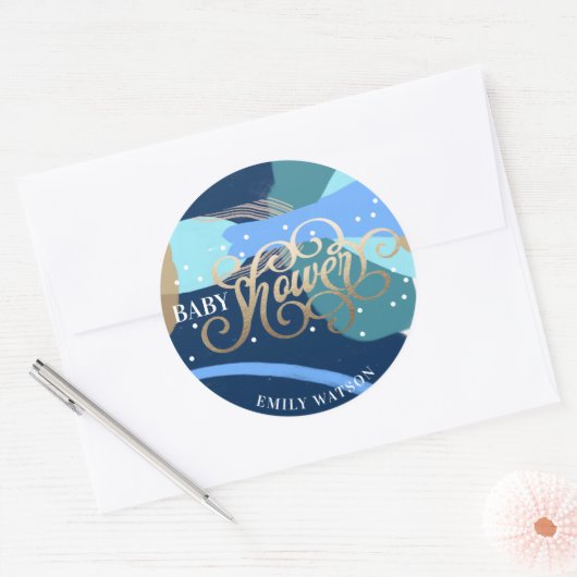 Moderne Art Überraschung Boy Gold Lettering Baby D Runder Aufkleber (Umschlag)