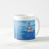 Moderne Art White und Sea Blue Fischer Kaffeetasse (VorderseiteRechts)