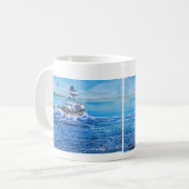 Moderne Art White und Sea Blue Fischer Kaffeetasse (Vorderseite Links)