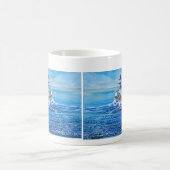 Moderne Art White und Sea Blue Fischer Kaffeetasse (Mittel)