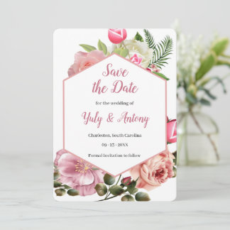 Moderne ästhetische botanische pinkfarbene Sechsec Save The Date