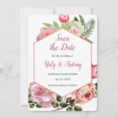 Moderne ästhetische botanische pinkfarbene Sechsec Save The Date (Vorderseite)