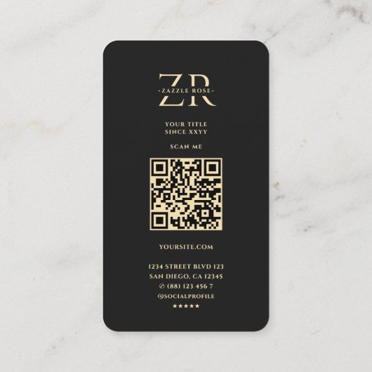 Moderne ästhetische Monogram Z Floral Black Gold Visitenkarte (Rückseite)