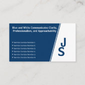 Moderne asymmetrische Initials Blue & White Person Visitenkarte (Rückseite)