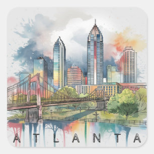 Moderne Atlanta Georgia Stilisierte  Aquarellmaler Quadratischer Aufkleber