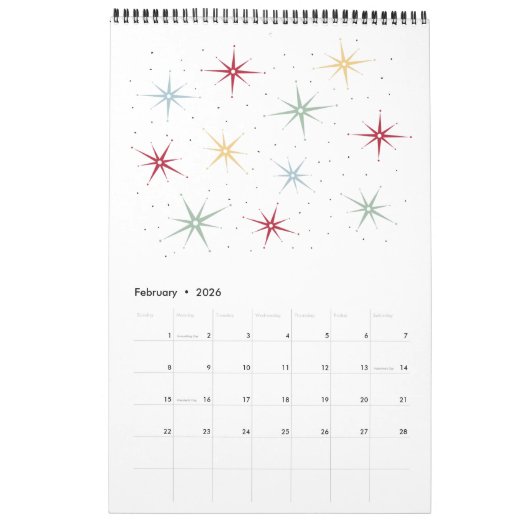 Moderne, atomare Retro Originale Kunst des Mittela Kalender (Feb 2026)