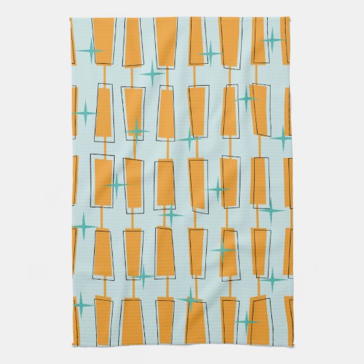 Moderne Atomblöcke Aqua, Orange Geschirrtuch (Vertikal)