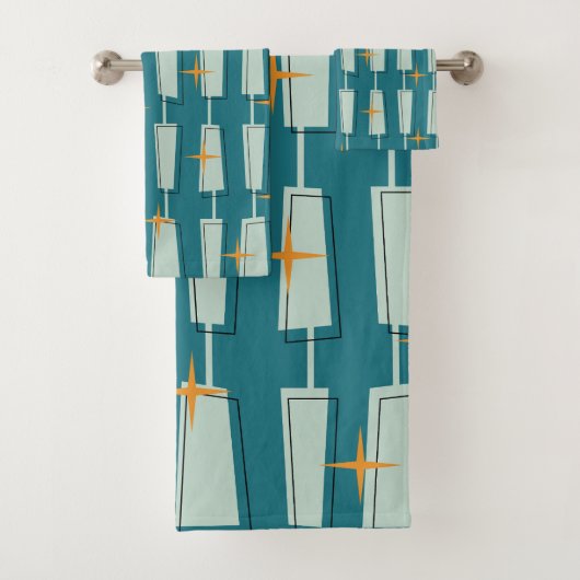 Moderne Atomblöcke Aquamarin, Aqua Badhandtuch Set (Insitu)