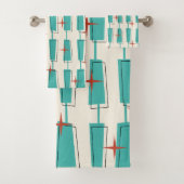 Moderne Atomblöcke Aquamarin, Creme, Rot Badhandtuch Set (Insitu)