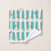 Moderne Atomblöcke Aquamarin, Creme, Rot Badhandtuch Set (Waschlappen)