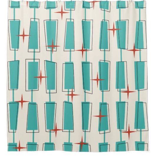 Moderne Atomblöcke Aquamarin, Creme, Rot Duschvorhang (Vorderseite)