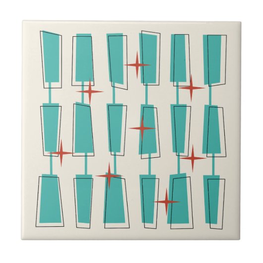 Moderne Atomblöcke Aquamarin, Creme, Rot Fliese (Vorderseite)