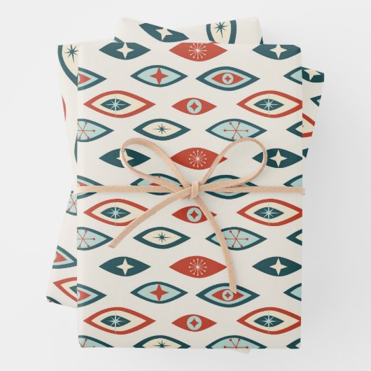 Moderne Atomformen, rot, Aqua, Aquamarin Geschenkpapier Set (Beispiel)