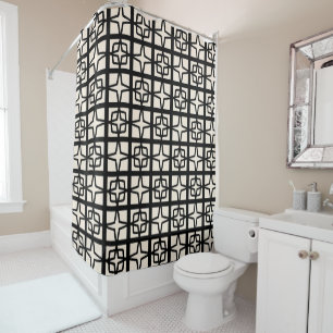 Moderne Atomic der 1950er Jahre Retro Black Cream Duschvorhang