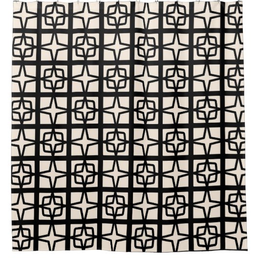 Moderne Atomic der 1950er Jahre Retro Black Cream Duschvorhang (Vorderseite)