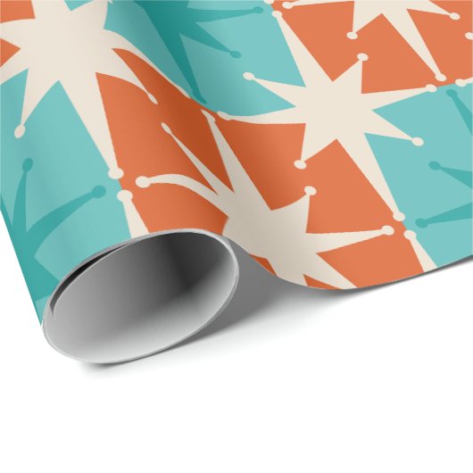 Moderne Atomstars Mitte des Jahrhunderts Prüfmuste Geschenkpapier (Rolleneckpunkt)