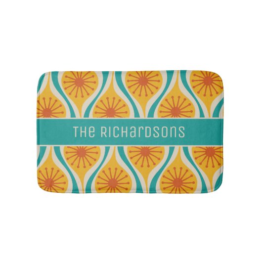 Moderne Atomtropfen Mitte des Jahrhunderts Retro P Badematte (Vorderseite)