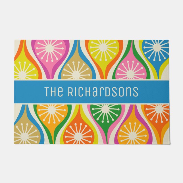 Moderne Atomtropfen Mitte des Jahrhunderts Retro P Fußmatte (Vorderseite)