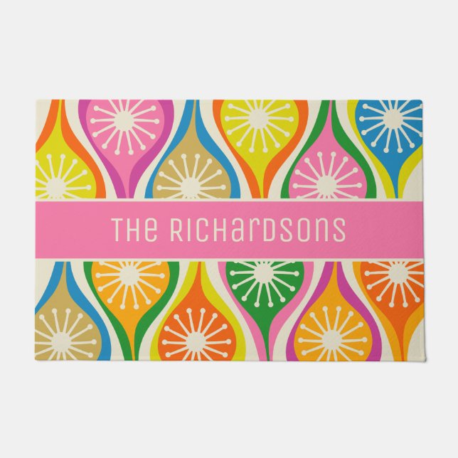 Moderne Atomtropfen Mitte des Jahrhunderts Retro P Fußmatte (Vorderseite)