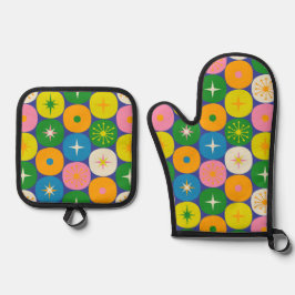 Moderne Atomzeitalter des Mittelalters in farbenfr Ofenhandschuh & Topflappen-Set