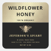 Moderne attraktive schwarze Goldbiene Honey Jar Quadratischer Aufkleber (Vorderseite)