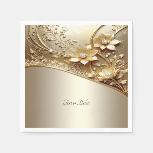 Moderne, aufwendige goldene Blumenmuster mit Perle Serviette (Vorderseite)