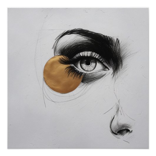 Moderne Augenposter im Linienart-Stil – mit golden Poster (Vorderseite)