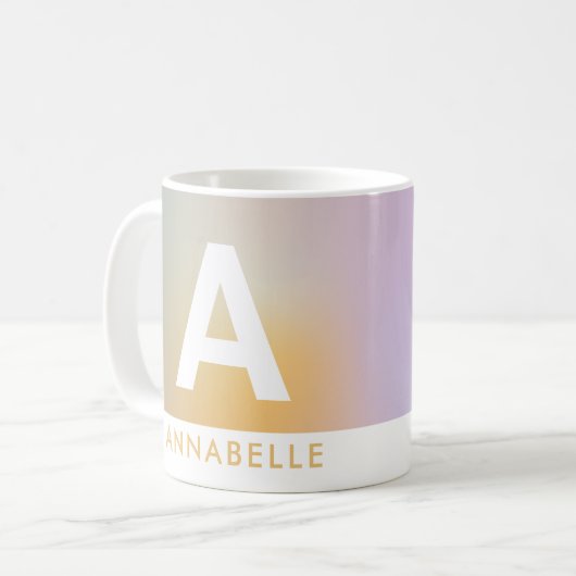 Moderne Aura pinkgelb farbige Typografie Kaffeetasse (Vorderseite Links)