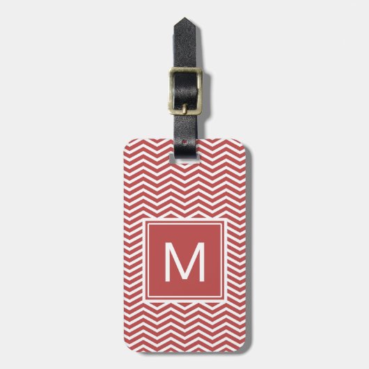 Moderne Aurora-rotes Zickzack Muster mit Monogramm Gepäckanhänger (Vorderseite vertikal)