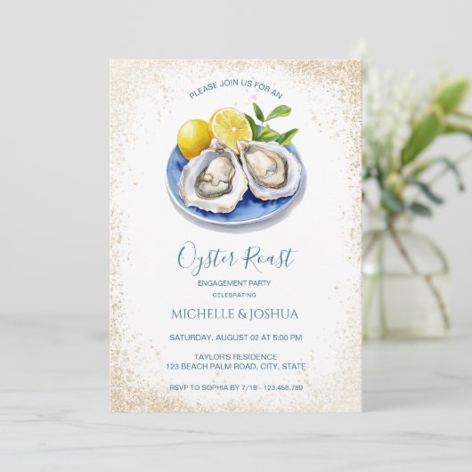 Moderne Austernhütte im Stil der Zitronenküste Einladung (Stehend Vorderseite)